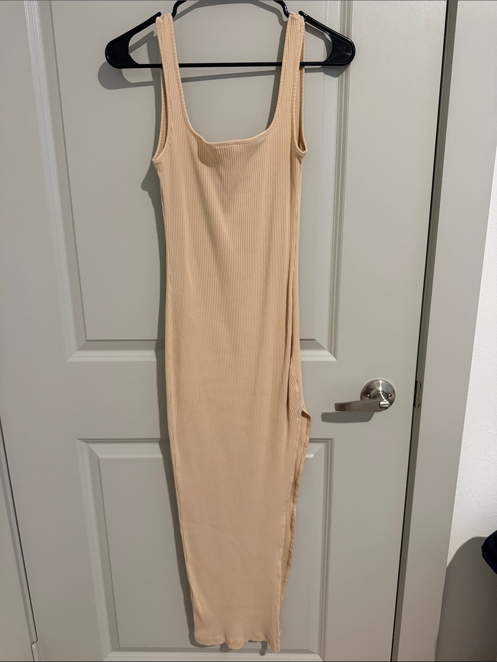 SHEIN Beige Ribbed Scoop Neck Maxi Dress